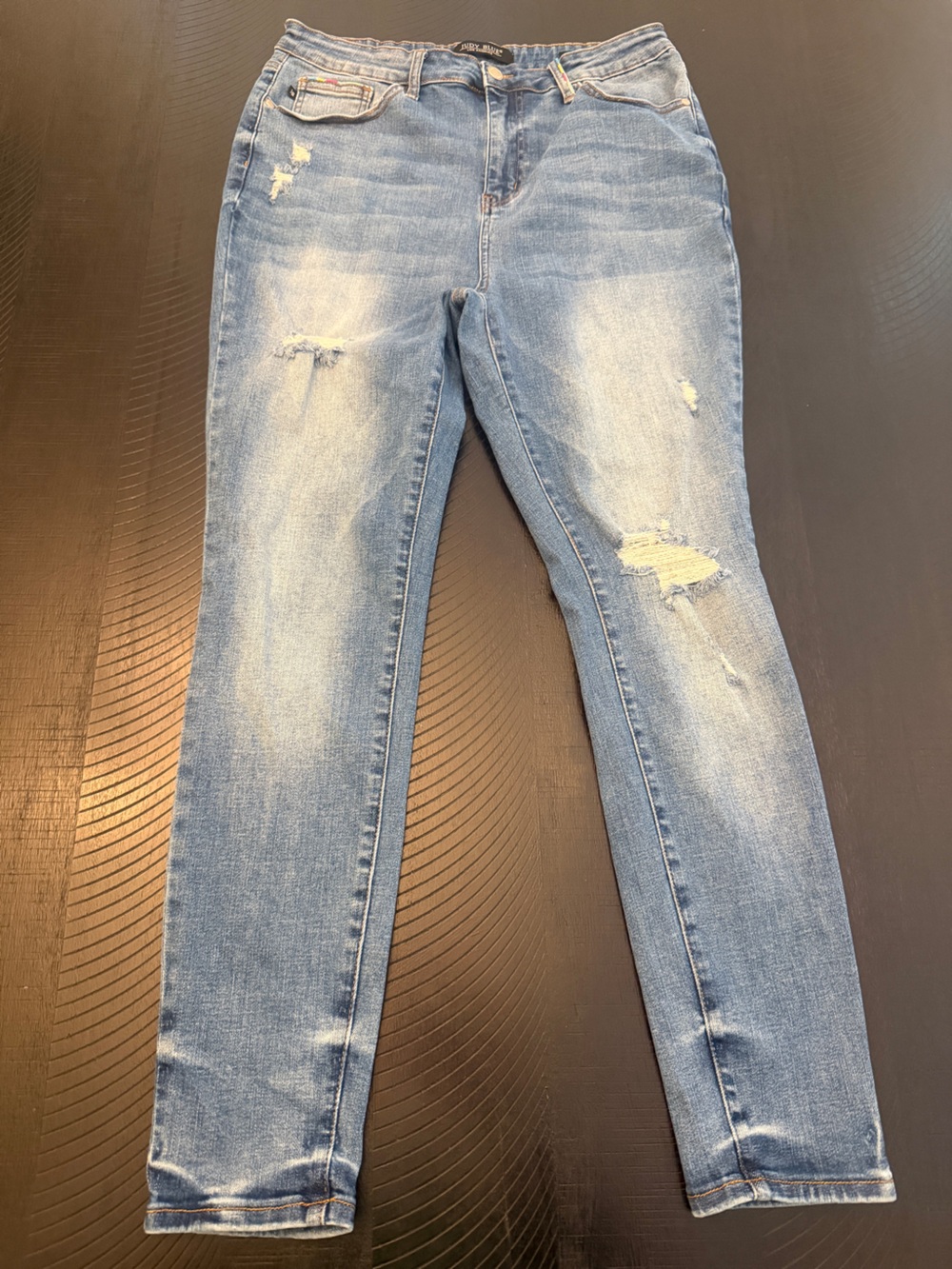 Judy Blue Rainbow Skinny Fit Stretch Distressed Medium Wash Jeans Size 15/32